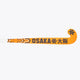 Orange indoor hockey stick blade-to-shaft side with Osaka branding and icon marks