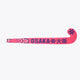 Hot pink indoor hockey stick with Osaka wordmark and zigzag pattern along the shaft