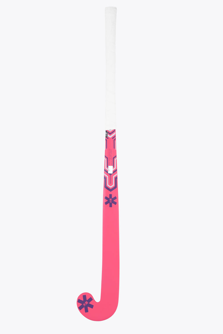Hot pink indoor hockey stick with mid-bow curve and star icon near the toe