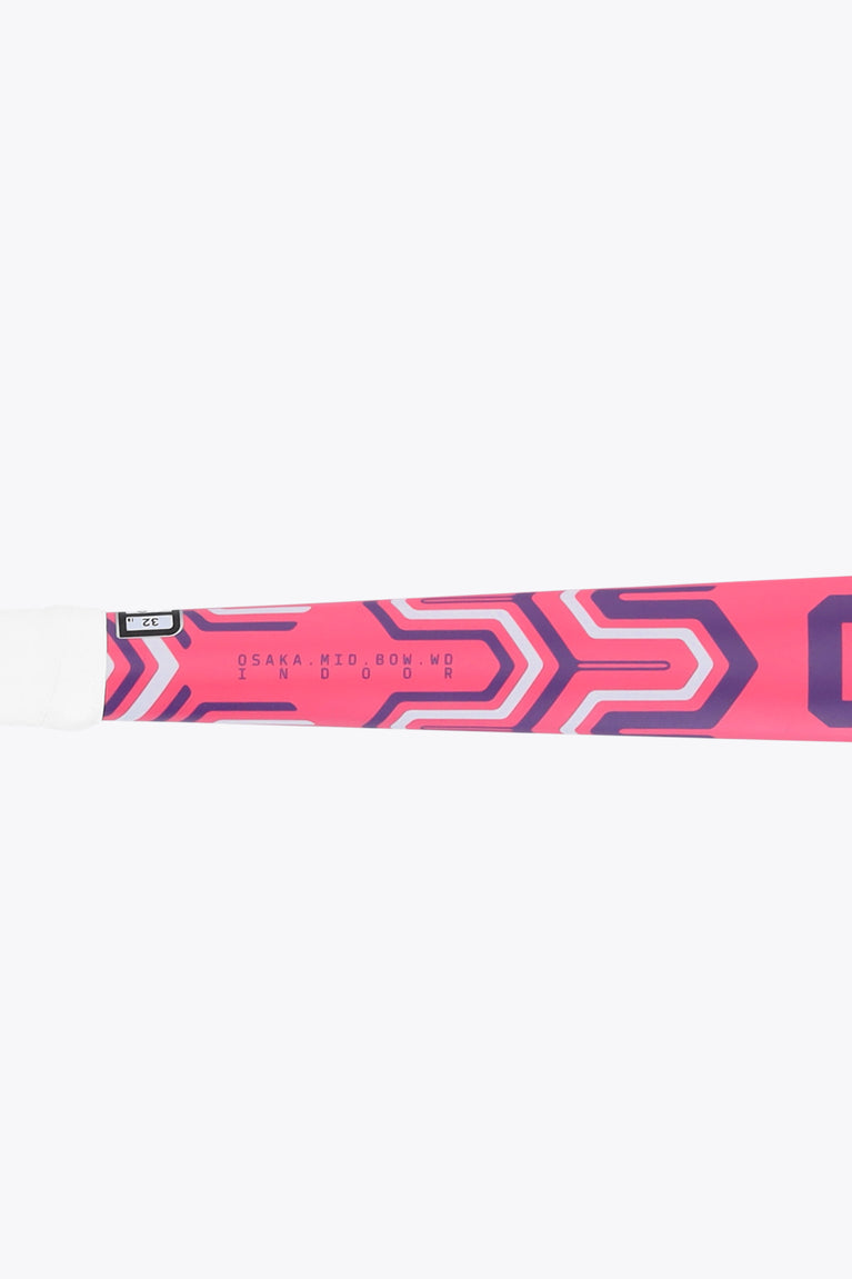 Hot pink indoor hockey stick shaft detail with zigzag pattern and small branding text