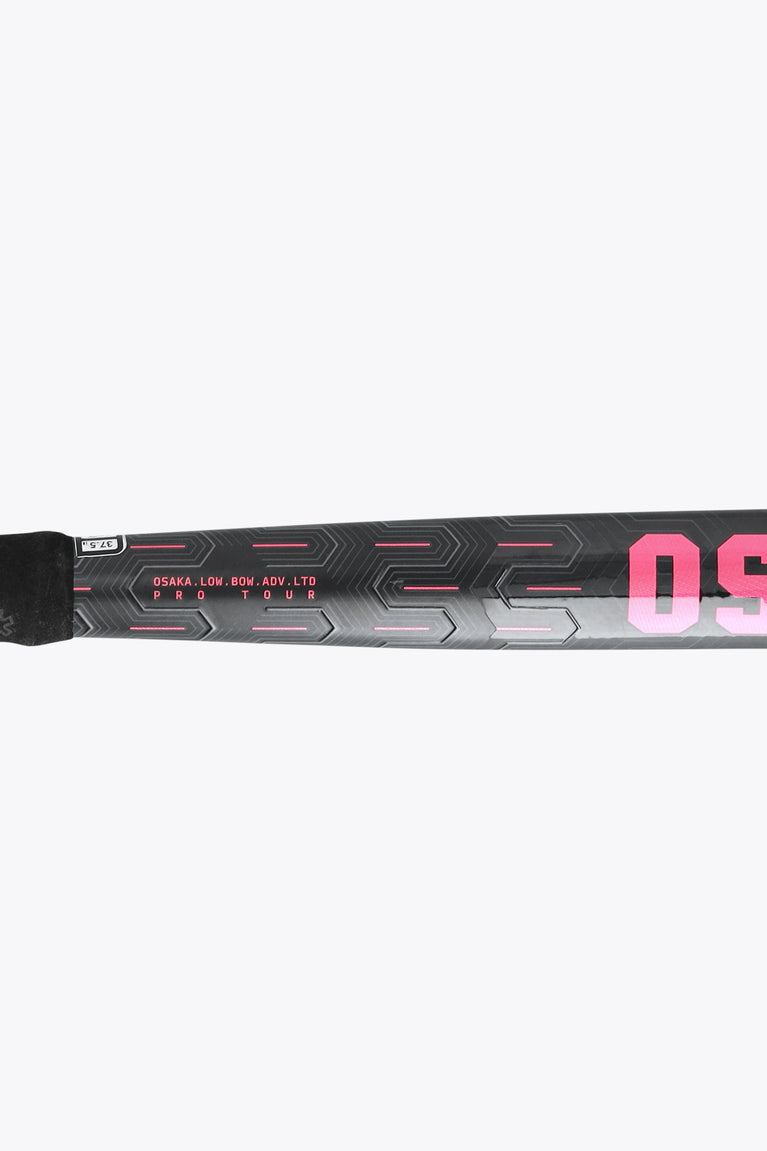 Black field hockey stick blade with hot pink 'OSAKA' text