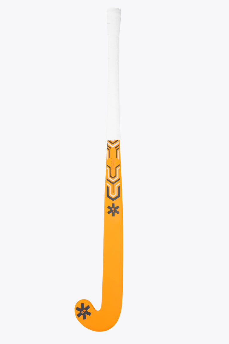 Orange field hockey stick head with dark Osaka graphic and star accents