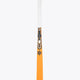 Orange field hockey stick head and mid-shaft graphics on white grip section