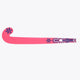 Hot pink Osaka field hockey stick with dark side graphics along the blade