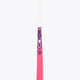 Hot pink Osaka field hockey stick with dark vertical logo on shaft