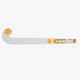 Orange Osaka mid-bow field hockey stick, side view with star emblems