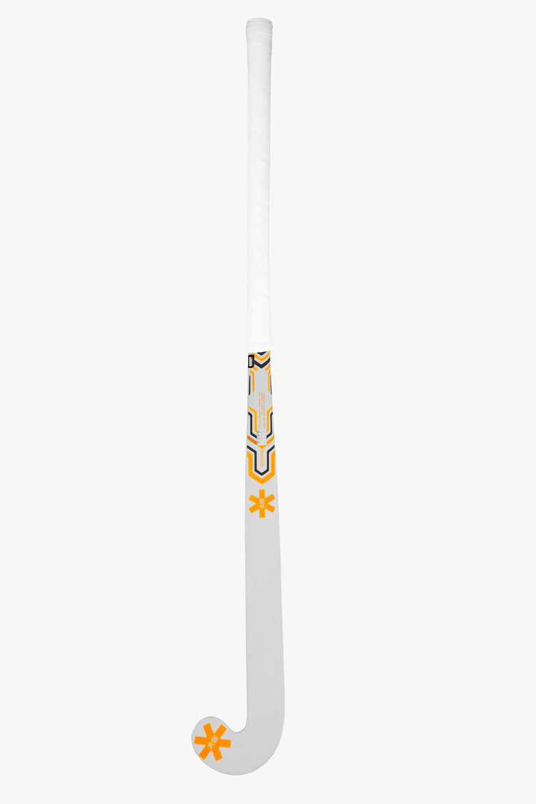 Osaka mid-bow field hockey stick, head and shaft with orange emblem