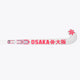 White field hockey stick shaft with hot pink Osaka text and arrow pattern graphics