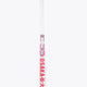 White field hockey stick with hot pink Osaka text and star logo near the curved head