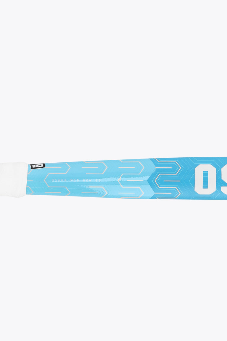 Blue topaz mid-bow field hockey stick shaft with circuit-style pattern and OSaka logo
