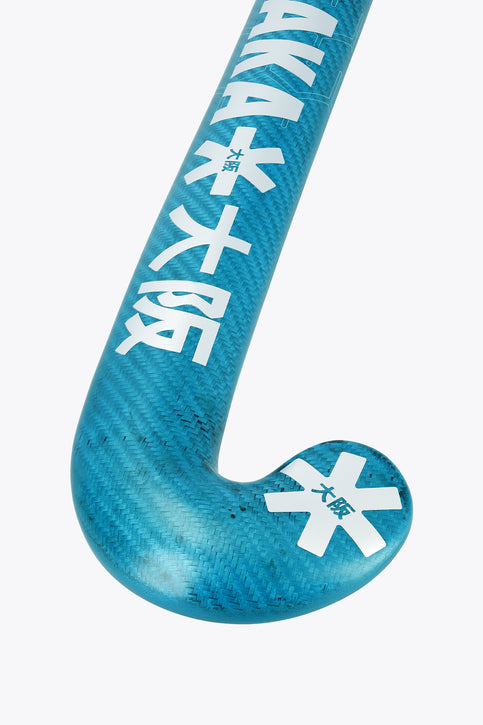 Teal blue hockey stick head with OSaka branding and white snowflake markings on blade