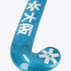 Blue curved head of field hockey stick with white snowflake-style decals