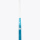 Blue field hockey stick with white handle and curved head