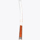 Orange and white field hockey stick with orange shaft panel and printed logo