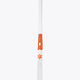 Orange and white field hockey stick with long shaft and small orange branding panel