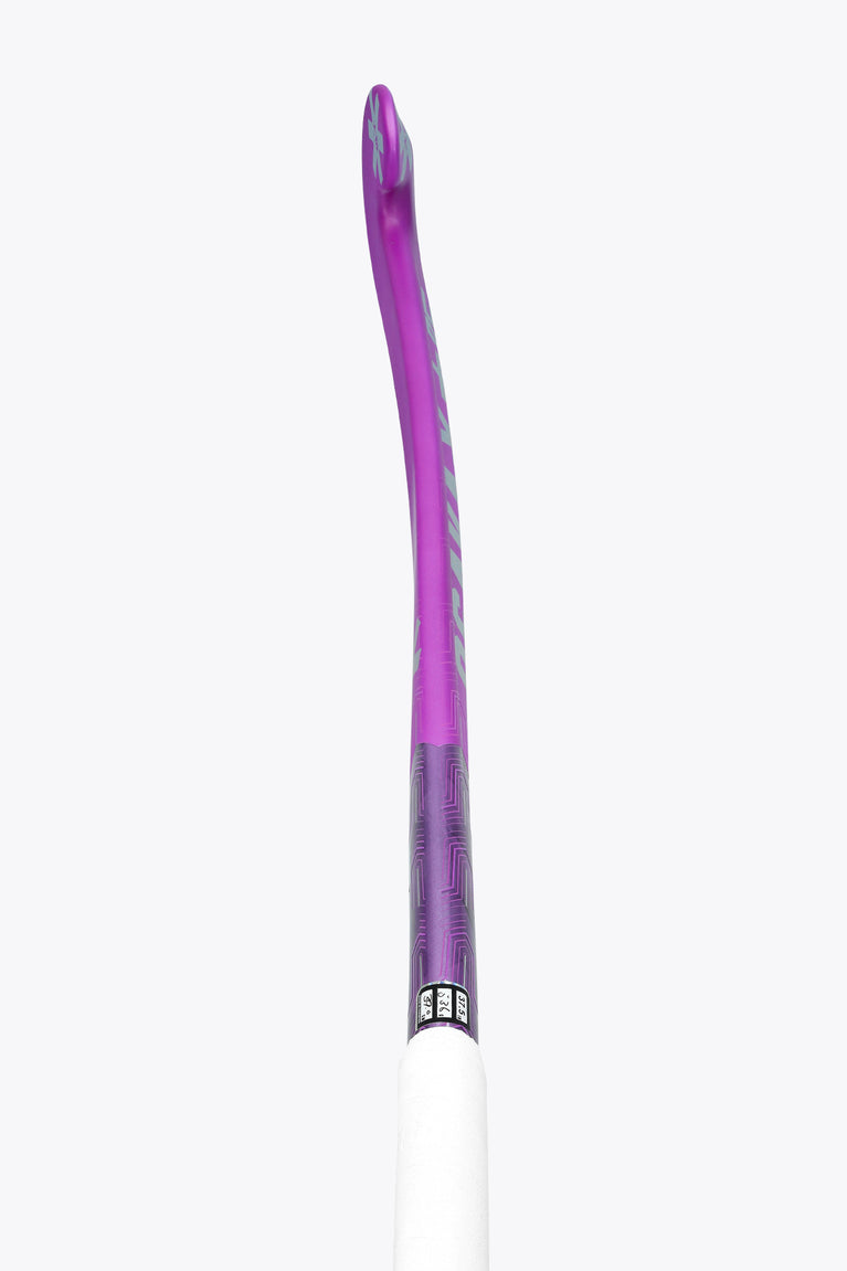 Rose Bud field hockey stick shaft with white grip and purple printed branding