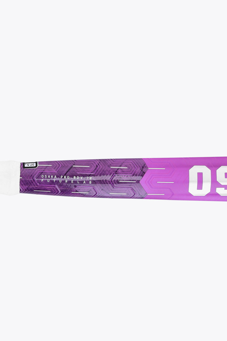 Rose Bud field hockey stick shaft, purple panel with Osaka logo and geometric pattern