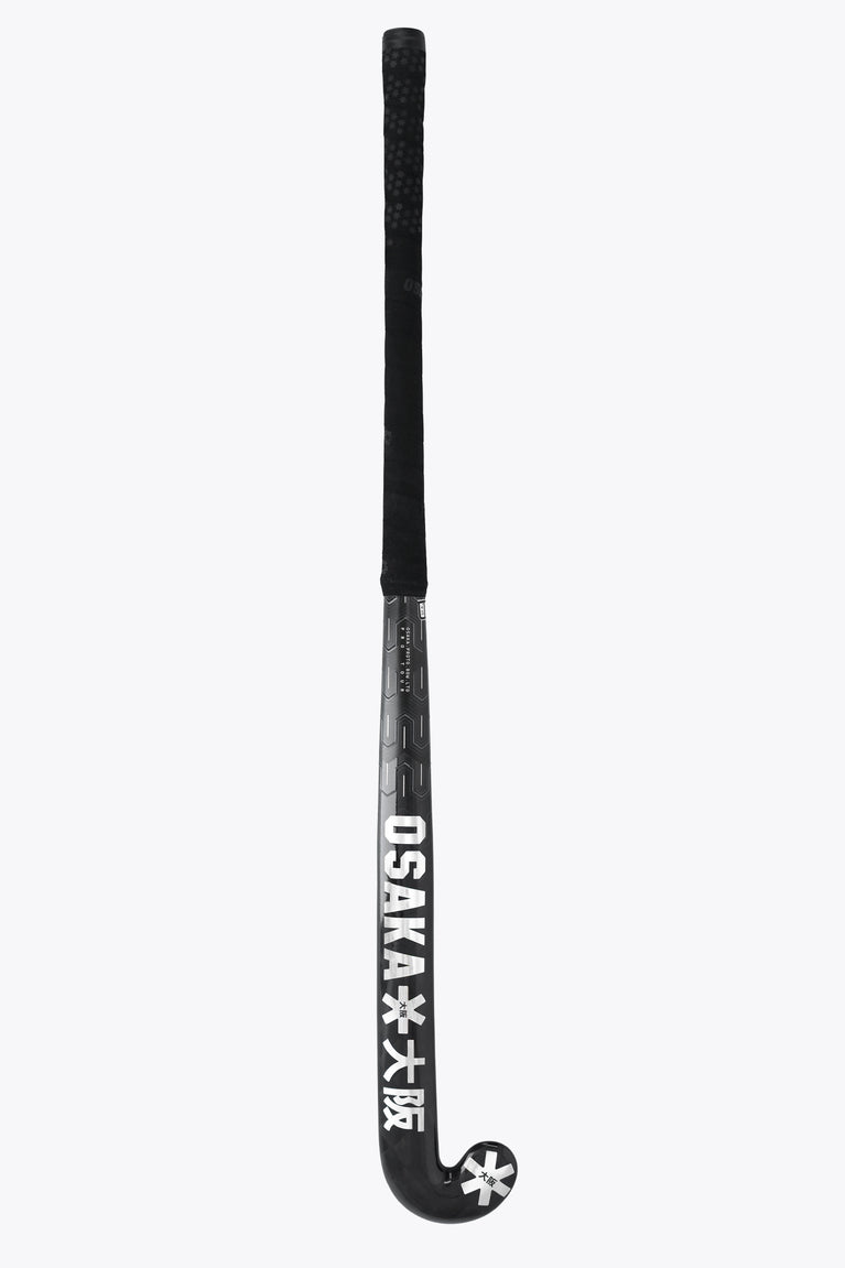 Field hockey stick with curved black blade and silver text, star logo near the head