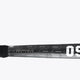 Field hockey stick shaft close-up, black with Osaka prototype text and geometric silver print