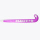 Purple field hockey stick with OSAKA lettering on the shaft and curved head