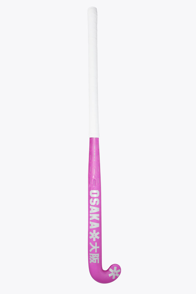 Rose pink field hockey stick head with white grip collar