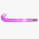 Purple field hockey stick with low-bow head and rose bud shaft, side view.