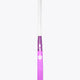 Rose bud field hockey stick lower section with white grip and purple curved end.