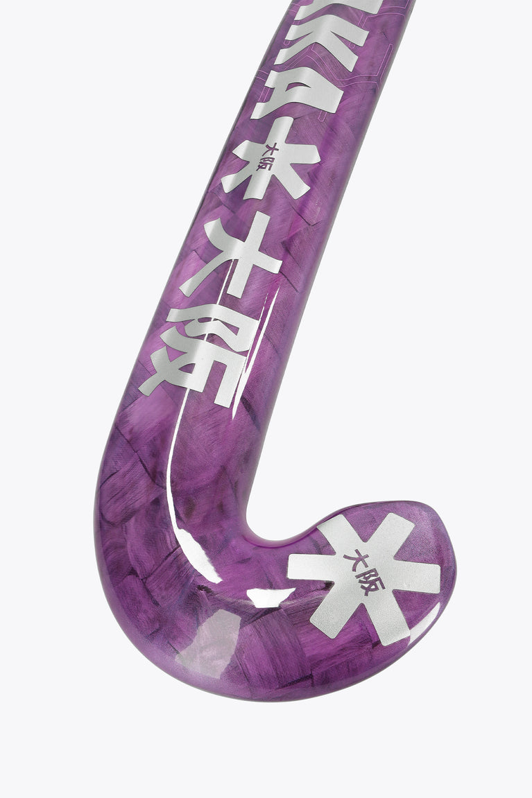 Rose bud purple hockey stick head with curved low bow and star logo details.