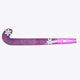 Rose bud purple field hockey stick with rounded head and low bow curve.