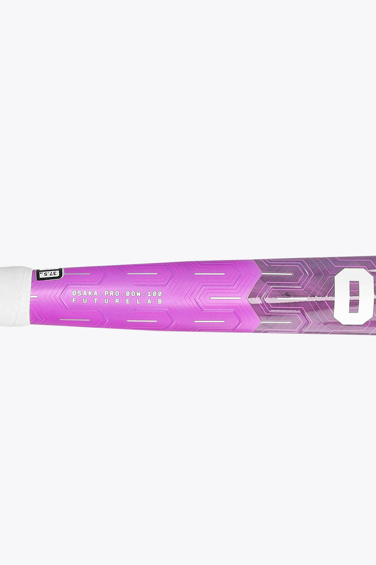 Rose bud purple field hockey stick shaft with geometric pattern and number marking.