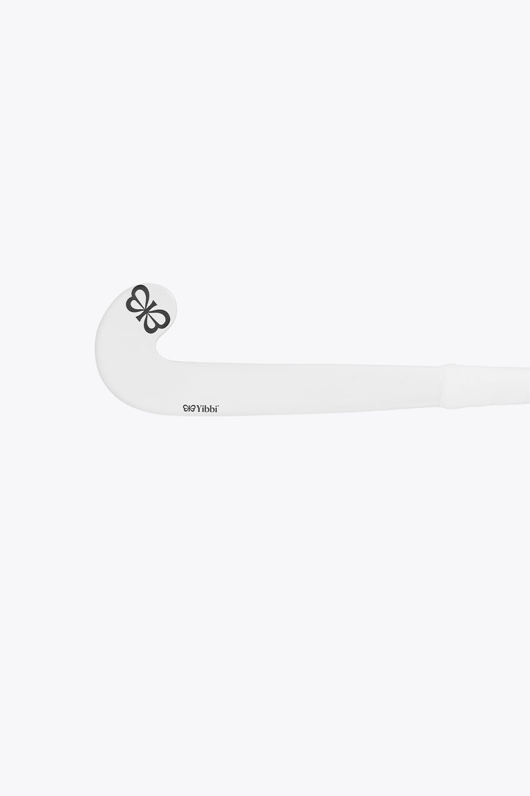 White mini stick with curved blade and small clover logo