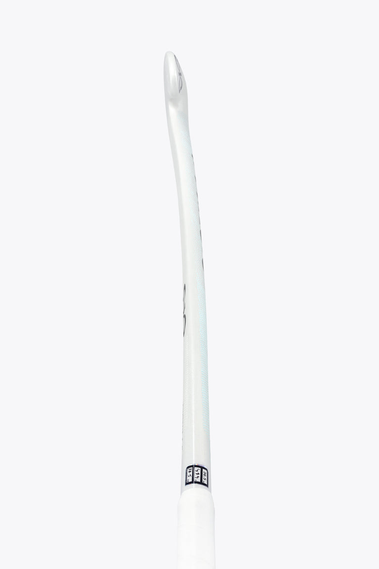 Yibbi Mid Bow GF hockey stick, white shaft with small black logo near the blade