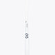 Field hockey stick handle closeup, white shaft with blue logo and grip band