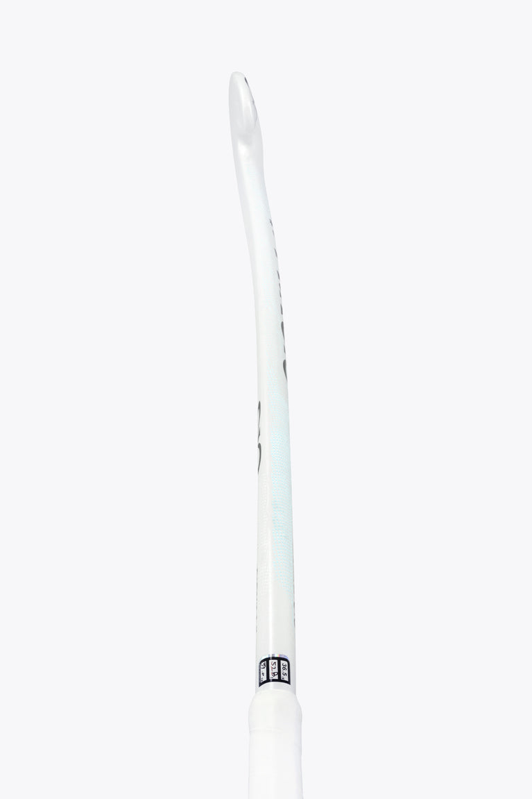 Yibbi field hockey stick, white shaft with small printed label near the handle