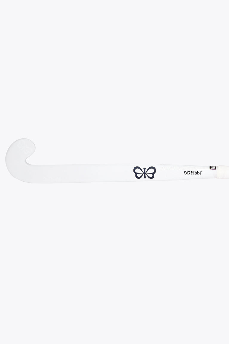 Yibbi field hockey stick, side view of white blade and long white handle