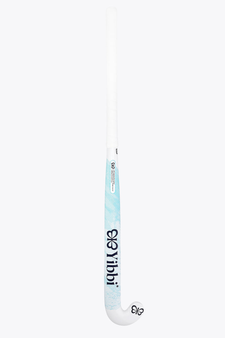 Yibbi field hockey stick with white shaft and light blue section near the blade