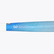 Field hockey stick shaft end with blue label and small icon graphics.