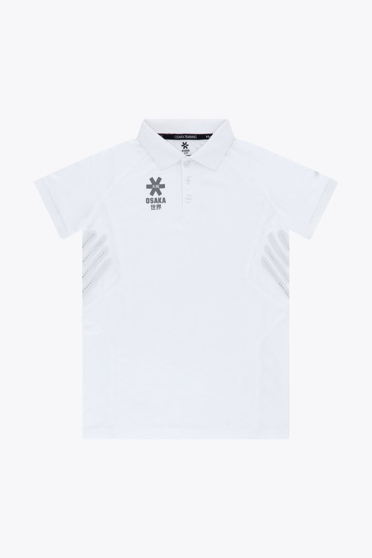 Osaka Kids Polo Jersey in White. Front flatlay view