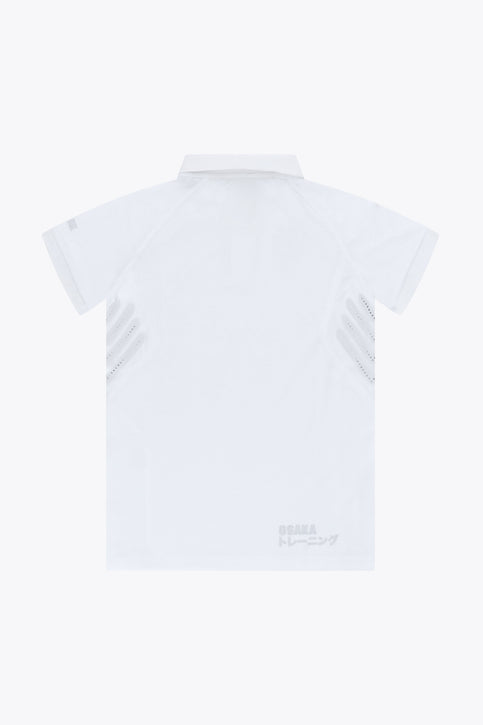 Osaka Kids Polo Jersey in White. Front flatlay view