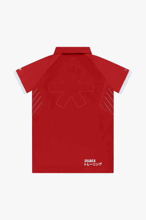 Osaka Kids Polo Jersey in Red. Front flatlay view