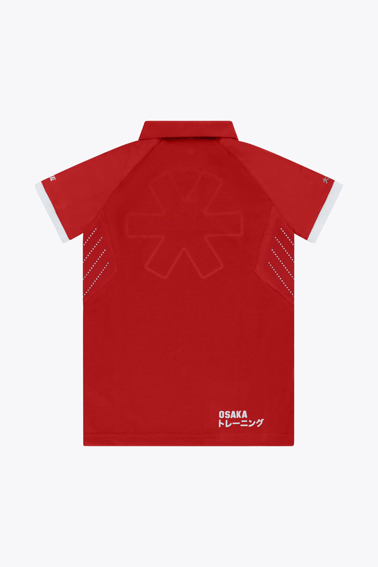 Osaka Kids Polo Jersey in Red. Back flatlay view
