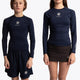 Boy and girl wearing the Osaka Kids Baselayer Top in Navy. Front view