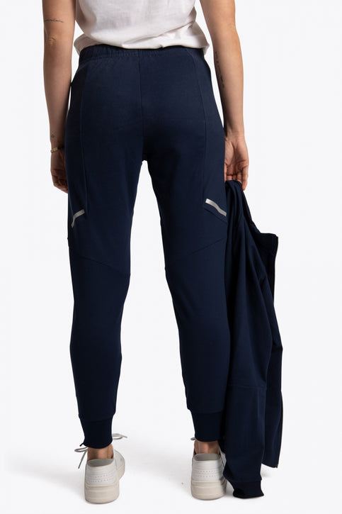 Oalka Women's Joggers High Waist Yoga Pockets Sweatpants Sport Workout  Pants Midnight Navy Leopard XS