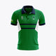 Green and white striped push polo jersey with dark collar and button placket
