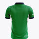 Men's green polo jersey back view with navy collar and white side inserts