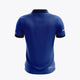 Royal blue polo jersey back view with shoulder seams and sleeve print