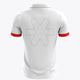 Men's white polo shirt back with red sleeve cuffs and large X emblem