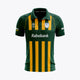 HDM kids polo jersey with green base, yellow accents and vertical striped front, short sleeves