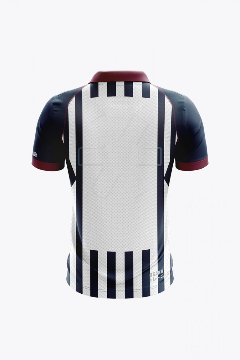 Herakles Men Polo Jersey in Navy-White. Back view