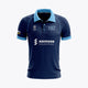Kids navy polo shirt with light blue collar, button placket, front logos
